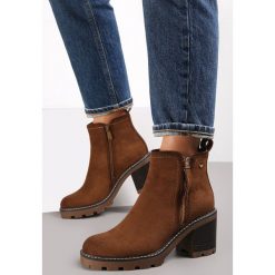 Ciemnobrązowe Botki na Słupku Boho z Suwakiem Kodra. Brązowe botki Renee, bez wzorów, boho, za kostkę, bez obcasa, na obcasie, bez zapięcia. W wyprzedaży za 87.49 zł.