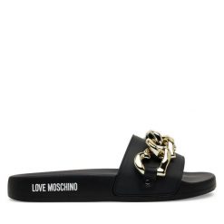 Klapki LOVE MOSCHINO. Czarne klapki Love Moschino, bez wzorów, bez obcasa, bez zapięcia. Za 699.99 zł.