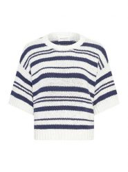 MOSS COPENHAGEN Sweter "Hannalie" w kolorze granatowo-kremowym rozmiar: L/XL. Brązowe swetry Moss Copenhagen, l, bez wzorów, z bawełny, bez ramiączek. Za 162.87 zł.
