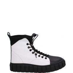 BOTKI DAMSKIE 102658 WHIT-BLAC. Botki Venezia, bez wzorów, ze skóry, bez obcasa, bez zapięcia. Za 279.00 zł.