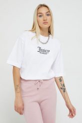 Juicy Couture t-shirt bawełniany kolor biały. Białe t-shirty Juicy Couture, m, bez wzorów, z bawełny, bez kołnierzyka, bez ramiączek. W wyprzedaży za 159.99 zł.