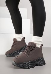 Brązowe Traperki Sneakersy Vices na Grubej Tłoczonej Platformie Typu Traperki Narrise. Brązowe traperki Born2be, bez wzorów, z jeansu, bez obcasa, bez zapięcia. Za 99.99 zł.