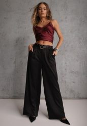 Czarne Spodnie Szerokie z Dodatkiem Bawełny High Waist z Metaliczną Klamrą Azaerixis. Czarne jeansy Renee, l, bez wzorów, z bawełny, z podwyższonym stanem. Za 89.99 zł.