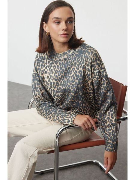 Trendyol Sweter w kolorze beżowo-szarym rozmiar: L. Brązowe swetry Trendyol, l, bez wzorów, bez ramiączek. Za 97.95 zł.