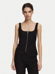 Calvin Klein Top LV044G235G Czarny Regular Fit. Czarne topy Calvin Klein, m, bez wzorów, z syntetyku, bez kołnierzyka, bez ramiączek. Za 329.99 zł.