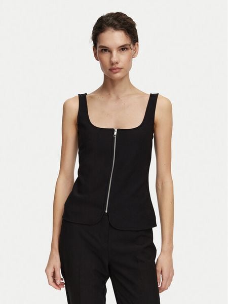 Calvin Klein Top LV044G235G Czarny Regular Fit. Czarne topy Calvin Klein, m, bez wzorów, z syntetyku, bez kołnierzyka, bez ramiączek. Za 329.99 zł.