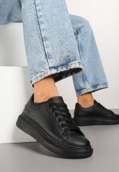 Czarne Sneakersy Tenisówki na Grubej Piankowej Podeszwie Elorila. Czarne trampki Born2be, z aplikacjami, z jeansu, eleganckie, bez zapięcia. W wyprzedaży za 55.24 zł.