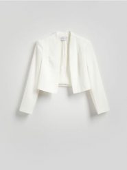 Krótka marynarka - biały. Białe marynarki i żakiety Reserved, l, bez wzorów, z tkaniny, bez ramiączek. Za 159.99 zł.