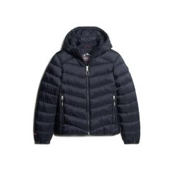 Damska kurtka puchowa Superdry. Niebieskie kurtki Superdry, xs, bez wzorów, z materiału, eleganckie, z kapturem. Za 649.00 zł.