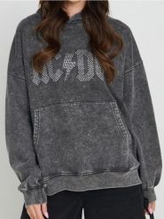 Bluza hoodie z efektem sprania AC/DC - czarny. Czarne bluzy Sinsay, l, bez wzorów, bez ramiączek, bez kaptura. Za 79.99 zł.