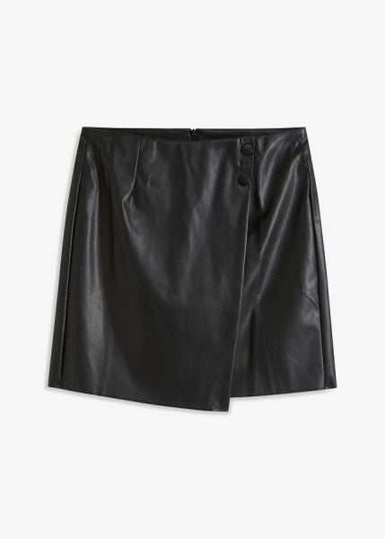 Spódnica z imitacji skóry. Brązowe spódnice bonprix, bez wzorów, ze skóry, kopertowe. Za 129.99 zł.