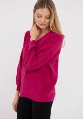 Sweter oversize S-VIDA. Czerwone swetry Volcano, s, bez wzorów, z bawełny, bez ramiączek. Za 159.99 zł.