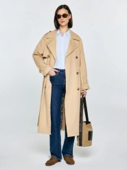 Trencz damski dwurzędowy z paskiem beżowy Retinsa 801. Brązowe płaszcze BIG STAR, l, bez wzorów, z bawełny, eleganckie, bez kaptura. Za 399.99 zł.