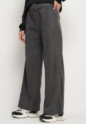 Szare Szerokie Sztruksowe Spodnie z Wysokim Stanem i Materiałowy Paskiem Omerin. Szare jeansy Born2be, l, bez wzorów, z jeansu, eleganckie, z podwyższonym stanem. W wyprzedaży za 46.74 zł.