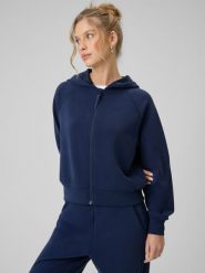 4F Bluza dresowa regular z modalem damska - granatowa XXL. Niebieskie bluzy 4f, xxl, bez wzorów, z dresówki, z kapturem. Za 199.99 zł.