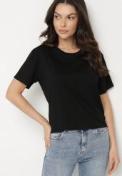 Czarny Gładki T-shirt z Bawełny o Klasycznym Kroju Natime. Czarne t-shirty Born2be, l, bez wzorów, z bawełny, klasyczne, bez kołnierzyka, bez ramiączek. W wyprzedaży za 38.24 zł.