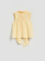 Bluzka z wiązaniem - jasnożółty. Żółte bluzki Reserved, l, bez wzorów, z lyocellu, bez kołnierzyka, bez ramiączek. Za 139.99 zł.