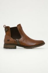 Mustang - Botki. Brązowe botki Mustang, bez wzorów, z gumy, z okrągłym noskiem, bez obcasa, bez zapięcia. Za 329.99 zł.