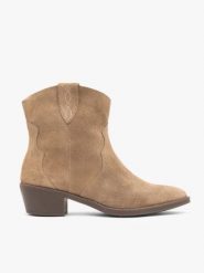 Beżowe botki kowbojki. Brązowe botki Ryłko, bez wzorów, ze skóry, eleganckie, za kostkę, bez obcasa, na obcasie, bez zapięcia. Za 499.99 zł.
