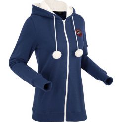 Bluza rozpinana z kapturem na podszewce z miękkiego polaru, długi rękaw bonprix kobaltowy. Bluzy z polaru bonprix. Za 129.99 zł.