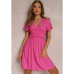 Fuksjowa Sukienka z Wiskozy Rukhsar. Czerwone sukienki Renee, l, bez wzorów, z wiskozy, bez kołnierzyka, bez ramiączek, mini, rozkloszowane. W wyprzedaży za 63.99 zł.