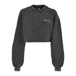 Bluza kołnierz rong krótka frotte z małymi haftami dla kobiet Urban Classics. Czarne bluzy Urban Classics, bez wzorów, bez ramiączek, bez kaptura. Za 252.00 zł.