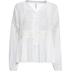 Tunika z falbaną i haftem bonprix biały. Tuniki marki bonprix. Za 109.99 zł.