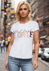 Jasnoniebieski T-shirt z Napisem z Motywem Kawy Dimrrue. Niebieskie t-shirty Born2be, uniwersalny, bez wzorów, z tkaniny, eleganckie, bez kołnierzyka, bez ramiączek. Za 59.99 zł.