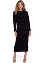 Czarna Długa Sukienka z Pęknięciem na Plecach. Czarne sukienki MOE, l, bez wzorów, z elastanu, wizytowe, bez kołnierzyka, bez ramiączek, maxi. Za 309.90 zł.