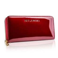 Portfel skórzany BETLEWSKI ZBPD-BS-5201 CZERWONY. Czerwone portfele Betlewski, bez wzorów, z lakierowanej skóry. Za 159.00 zł.