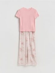 Dwuczęściowa piżama z wiskozą - brązowy. Brązowe piżamy Reserved, l, bez wzorów, z wiskozy, bez kołnierzyka, bez ramiączek. Za 139.99 zł.