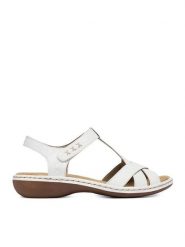 Rieker Sandały CEO-65919-80 Biały. Białe sandały Rieker, bez wzorów, ze skóry, bez obcasa, na płaskiej podeszwie, bez zapięcia. Za 319.99 zł.
