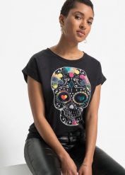 T-shirt z miękkiego materiału z domieszką wiskozy. Czarne t-shirty bonprix, bez wzorów, z wiskozy, bez kołnierzyka, bez ramiączek. Za 57.99 zł.