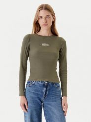 Guess Jeans Bluzka W5YP38 KA0H1 Khaki Slim Fit. Brązowe bluzki Guess Jeans, xl, z aplikacjami, z bawełny, bez kołnierzyka, bez ramiączek. Za 169.99 zł.