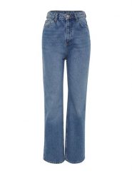 Trendyol Dżinsy - Comfort fit - w kolorze niebieskim rozmiar: 34. Niebieskie jeansy Trendyol, bez wzorów, z bawełny, klasyczne, z podwyższonym stanem. Za 65.54 zł.