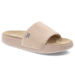 Różowe Klapki Rieker Modne Wsuwane Obuwie Damskie. Czerwone klapki Rieker, bez wzorów, sportowe, bez obcasa, bez zapięcia. Za 249.00 zł.