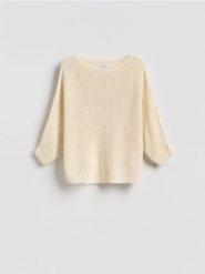 Gładki sweter - kremowy. Białe swetry Reserved, l, bez wzorów, z dzianiny, bez ramiączek. Za 89.99 zł.