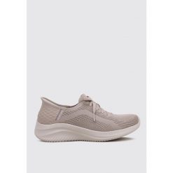 Buty sportowe Sneakersy damskie, Skechers Slip-Ins Ultra Flex 3.0 - Brilliant. Brązowe buty sportowe lifestyle Skechers, bez wzorów, z materiału, bez zapięcia, trekkingowe. Za 399.99 zł.
