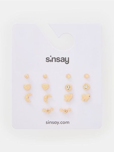 Kolczyki 7 pack - złoty. Żółte kolczyki Sinsay, złote. Za 9.99 zł.