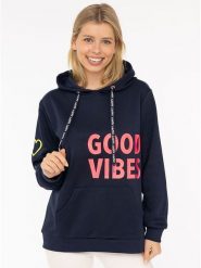 Zwillingsherz Bluza "Good Vibes 2.0" w kolorze granatowym rozmiar: L/XL. Niebieskie bluzy Zwillingsherz, l, bez wzorów, bez ramiączek, z kapturem. Za 220.12 zł.