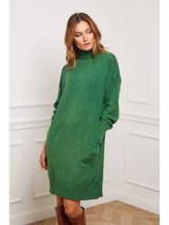 So Cachemire Sukienka dzianinowa "Landreau" w kolorze zielonym rozmiar: M. Zielone sukienki So Cachemire, m, bez wzorów, z dzianiny, bez kołnierzyka, bez ramiączek, midi. Za 175.26 zł.