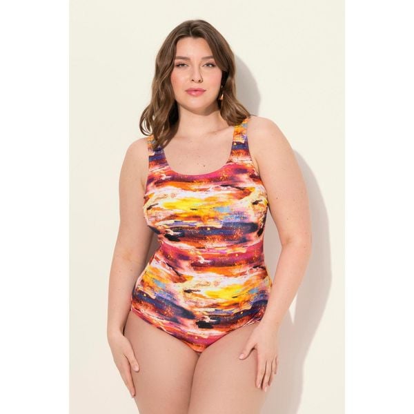 Damskie strój kąpielowy bez miękkich miseczek wypełnienie z przodu. Czerwone stroje jednoczęściowe Ulla Popken, bez wzorów, z elastanu, sportowe. W wyprzedaży za 149.99 zł.