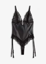 Body z efektem wetlook ze zdejmowanymi ramiączkami typu halter. Czarne body i gorsety bonprix, bez wzorów, bez ramiączek. Za 112.99 zł.