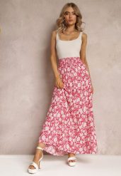 Czerwona Bawełniana Spódnica Maxi w Kwiaty Eile. Czerwone spódnice Renee, s, bez wzorów, z bawełny, maxi. W wyprzedaży za 35.99 zł.