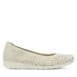Baleriny Rieker. Białe baleriny Rieker, bez wzorów, bez obcasa, bez zapięcia. Za 279.99 zł.