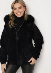 Czarna Bluza z Wełną Kapturem i Kieszeniami Zdobiona Futrem Yasiti. Czarne bluzy Born2be, l, z aplikacjami, z jeansu, eleganckie, bez ramiączek, z kapturem. W wyprzedaży za 208.24 zł.