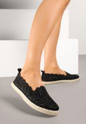Czarne Plecione Espadryle Vices z Kwiatowym Motywem z Ażurowymi Wycięciami Honavia. Czarne espadryle Renee, w ażurowe wzory, z jeansu, bez obcasa. W wyprzedaży za 35.99 zł.