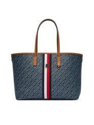 Tommy Hilfiger Torebka Th Monoplay AW0AW19178 Granatowy. Niebieskie shopper bag Tommy Hilfiger, bez wzorów, ze skóry, bez dodatków. Za 849.99 zł.