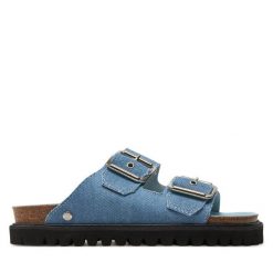 Klapki Genuins. Niebieskie klapki Genuins, bez wzorów, bez obcasa, bez zapięcia. Za 389.99 zł.
