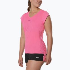 Koszulka do biegania damska Mizuno Aero Tee. Czerwone t-shirty sportowe Mizuno, s, bez wzorów, z materiału, bez ramiączek, do biegania. Za 119.99 zł.